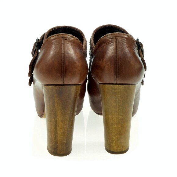 Chloe Brown Leather Buckled Concealed Platform Ancle Booties Size 36.5 - Picture 5 of 7
